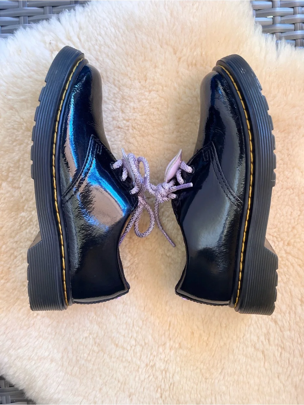 Dr Martens 1461 J Girls Oxford Shoes Sz 13 Black Patent Galaxy Shimmer Heart